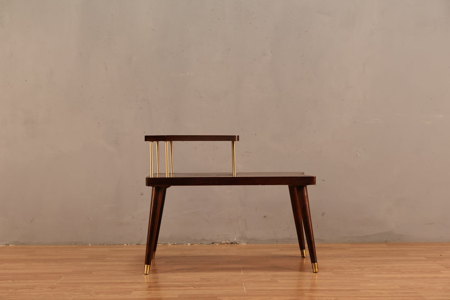 Atomic Laminate & Brass Stepback Table