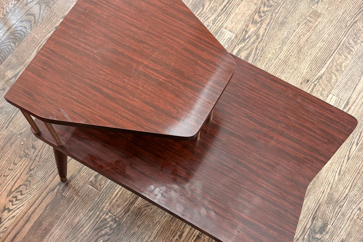 Atomic Laminate & Brass Stepback Table