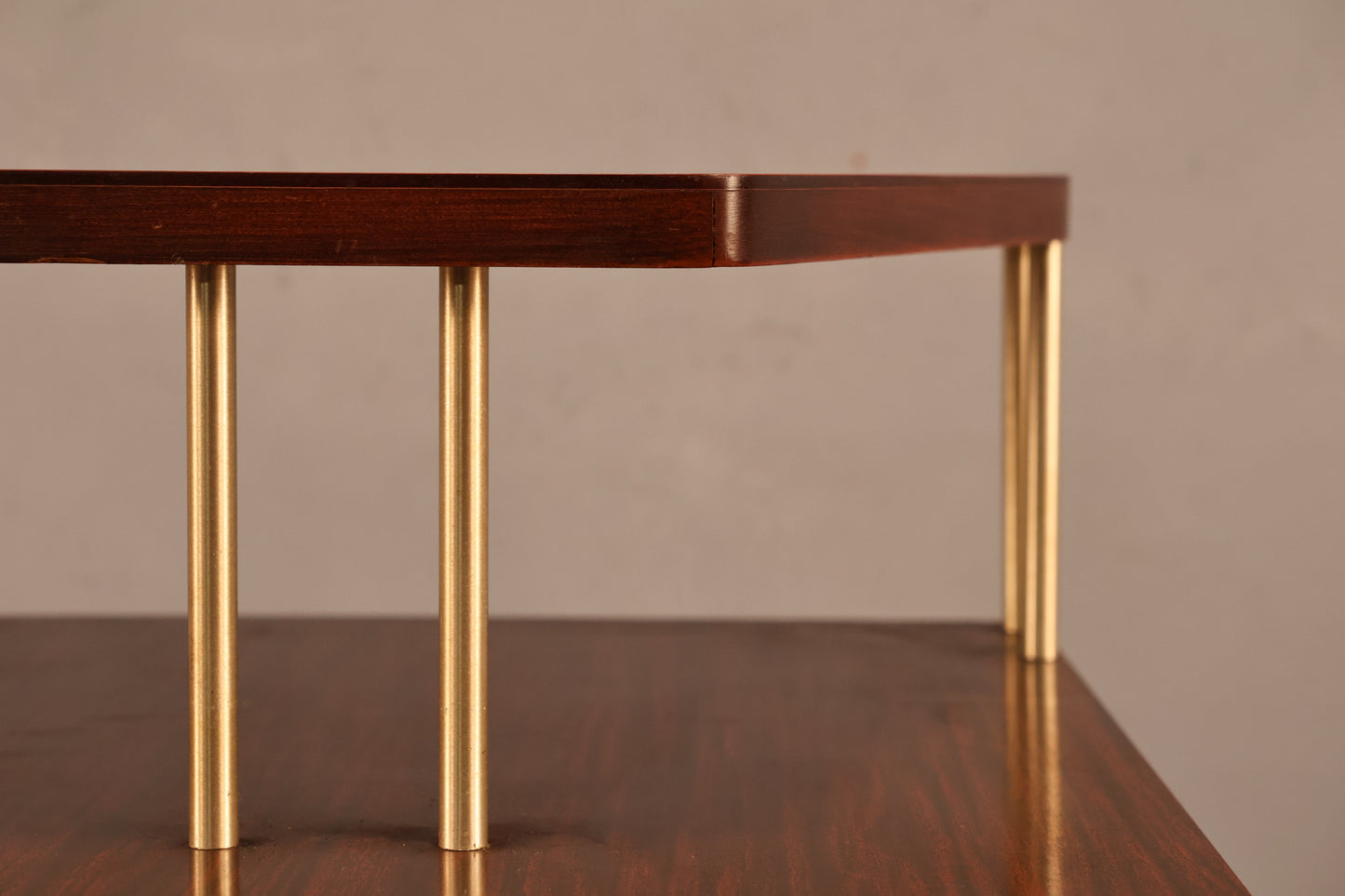 Atomic Laminate & Brass Stepback Table