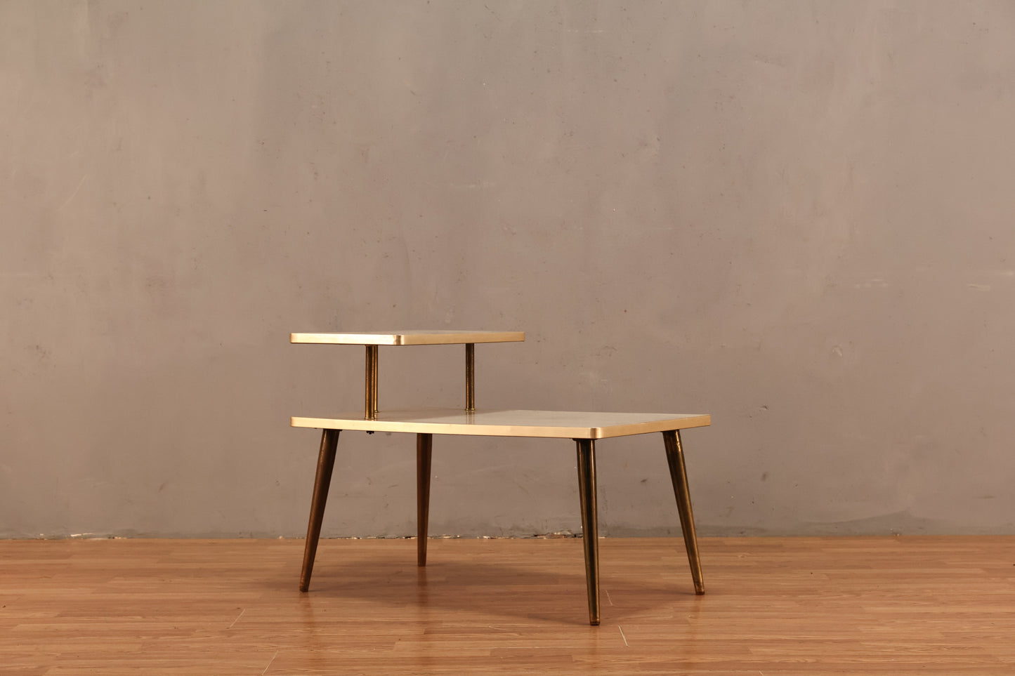 Ash Laminate & Brass Stepback Table