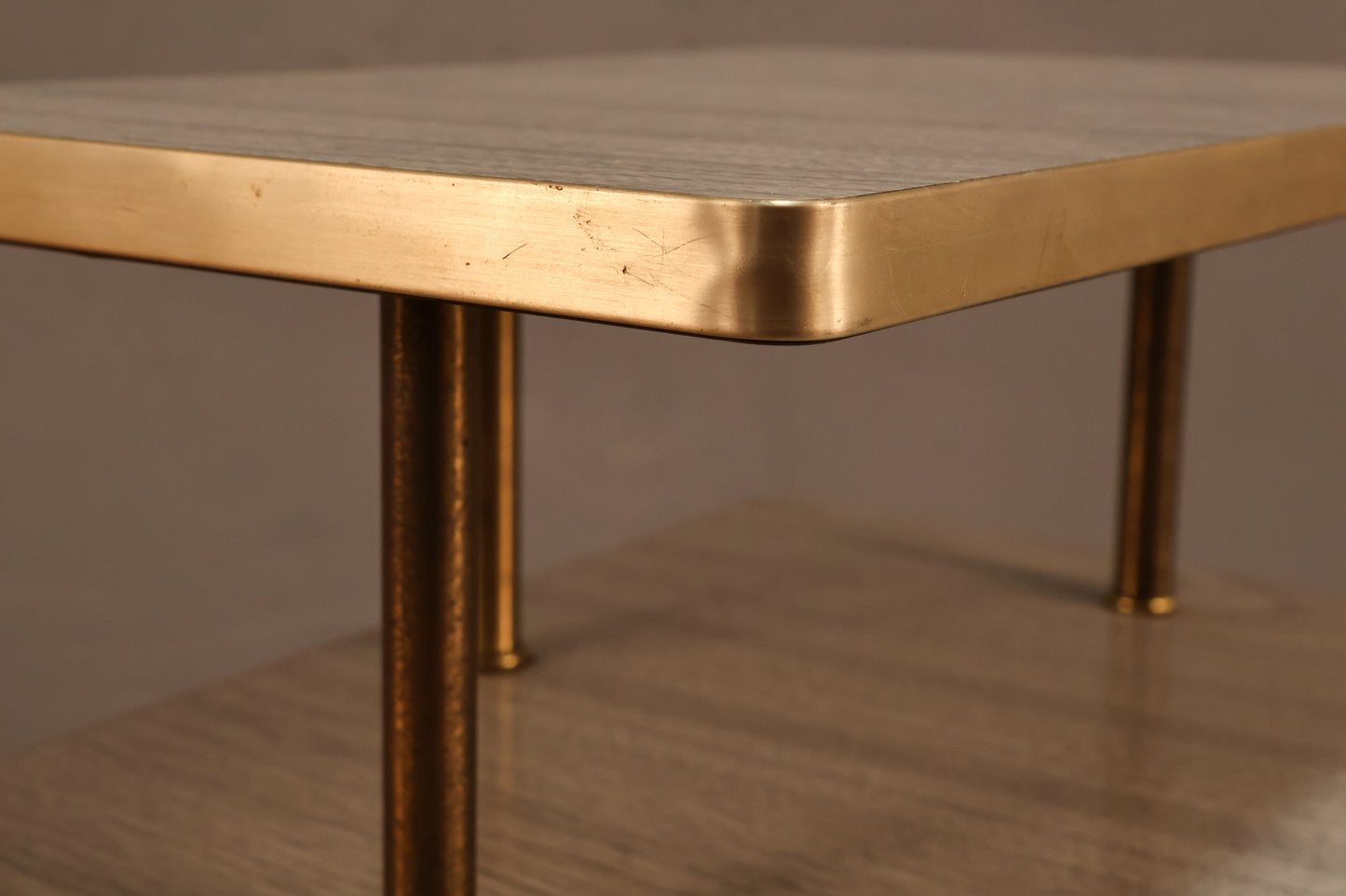 Ash Laminate & Brass Stepback Table