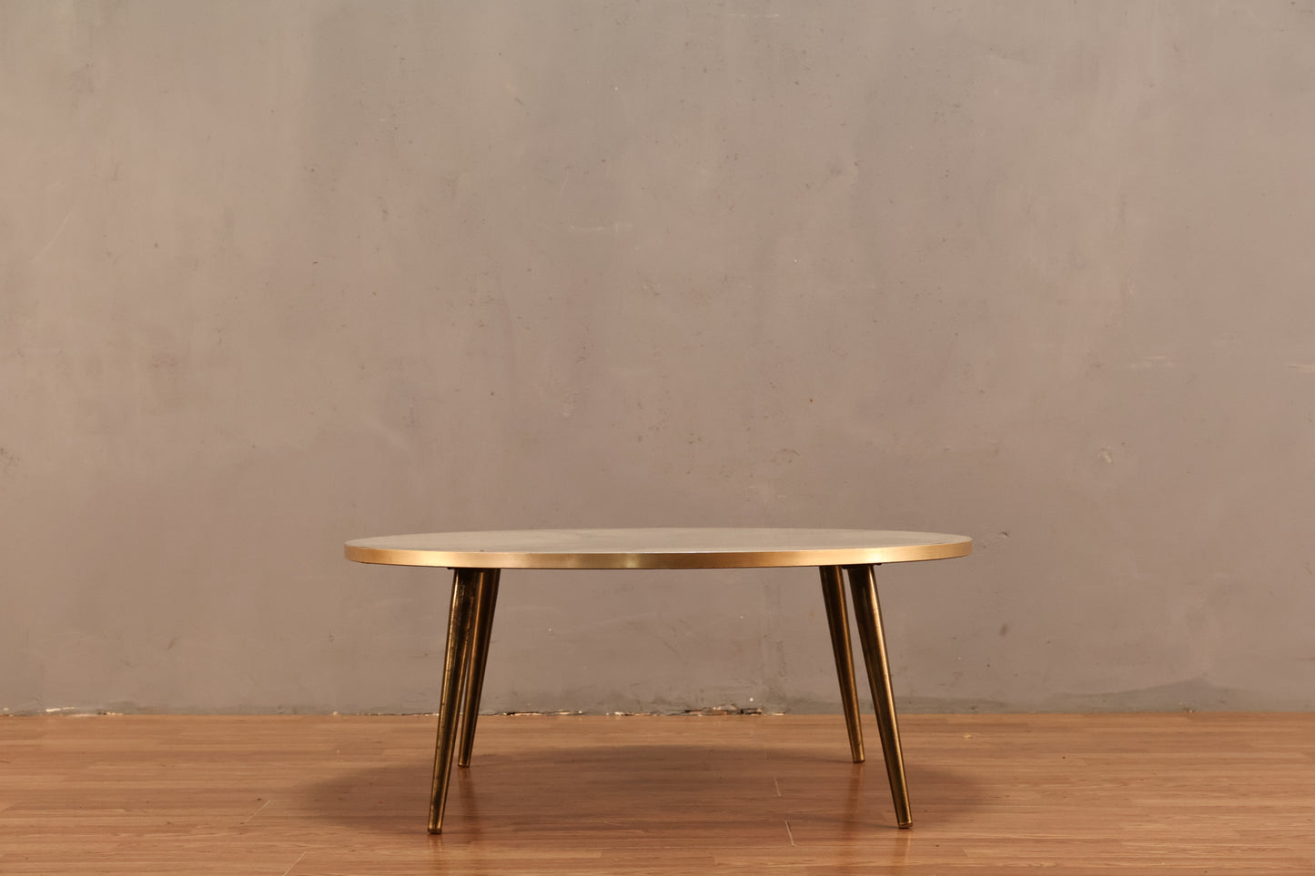 Round Ash Laminate & Brass Coffee Table