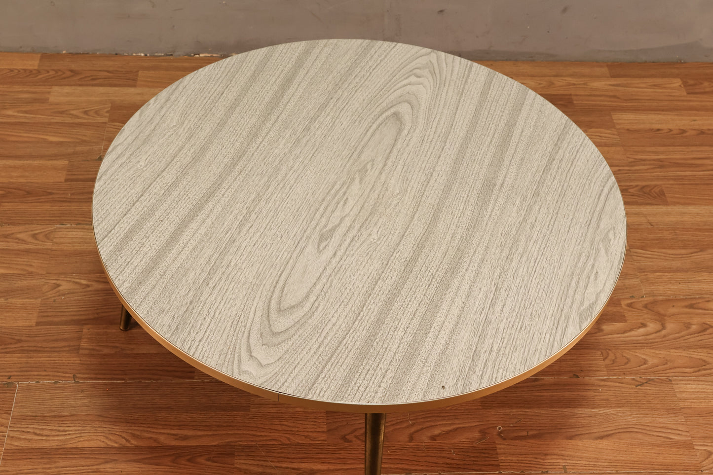 Round Ash Laminate & Brass Coffee Table