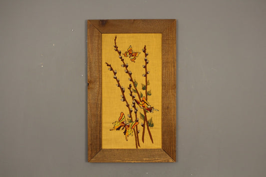 "Butterflies & Pussywillows" Embroidered Art