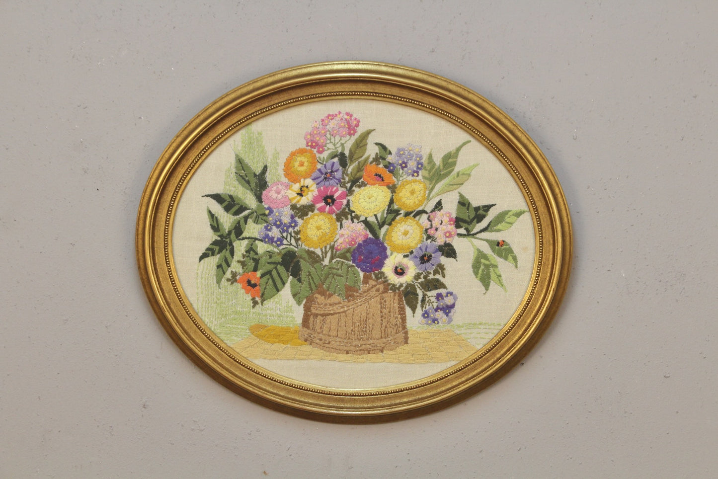 "Basket Bouquet" Needlepoint Art