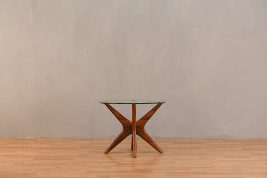 Pearsall-Style Walnut & Glass Side Table