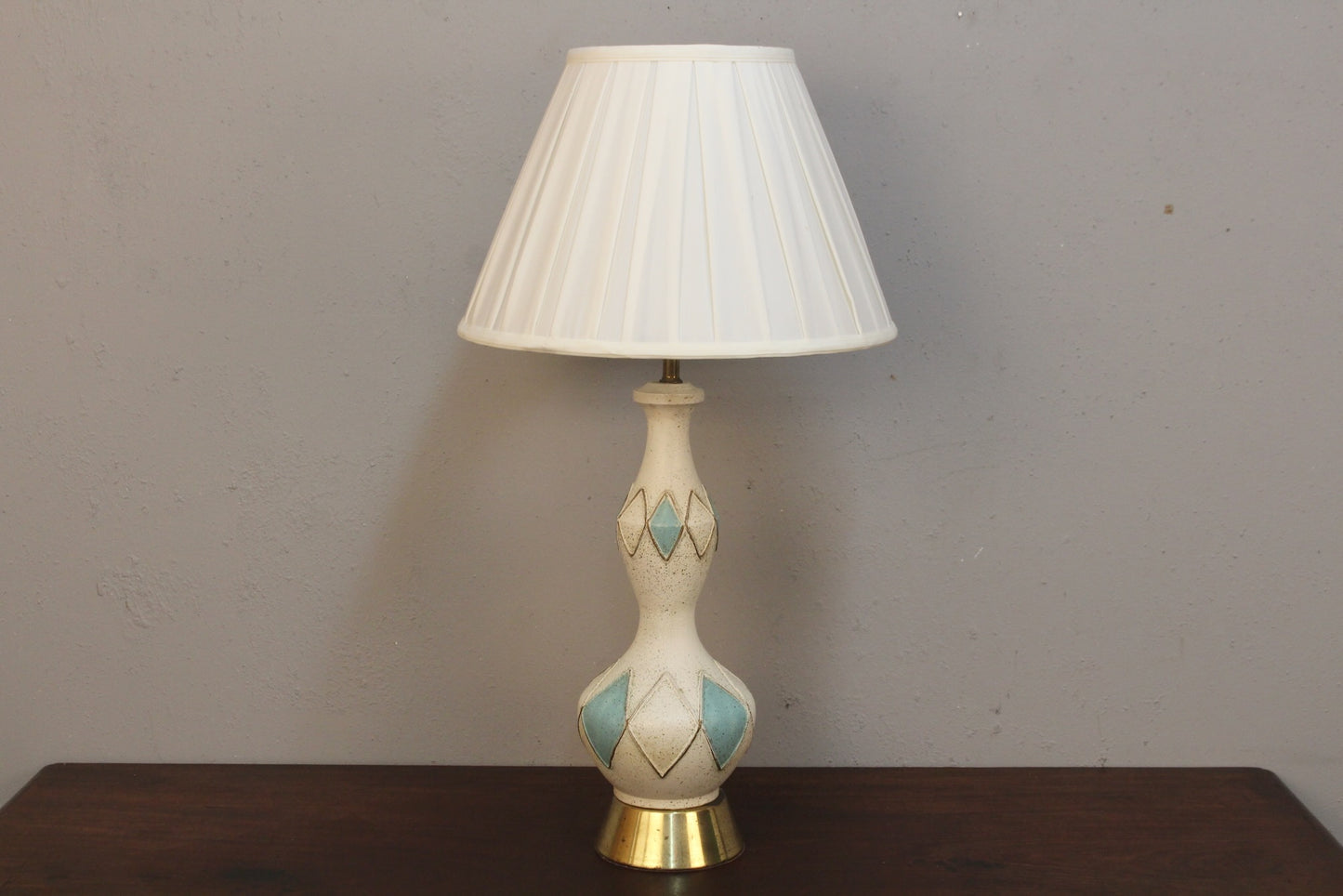 White & Blue Argyle Chalkware Table Lamp