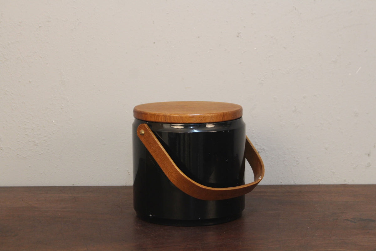 Georges Briard Teak & Black Vinyl Ice Bucket