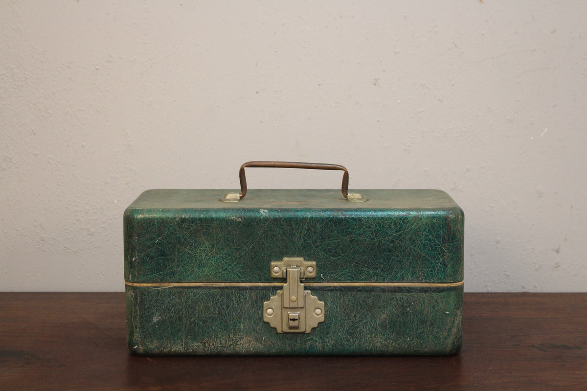 Green Fiberglass Tackle Box with Assorted Tools