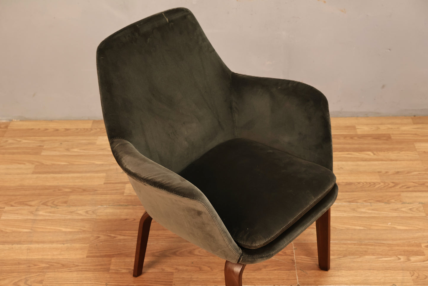 Modern Minotti Slate Velveteen Armchair