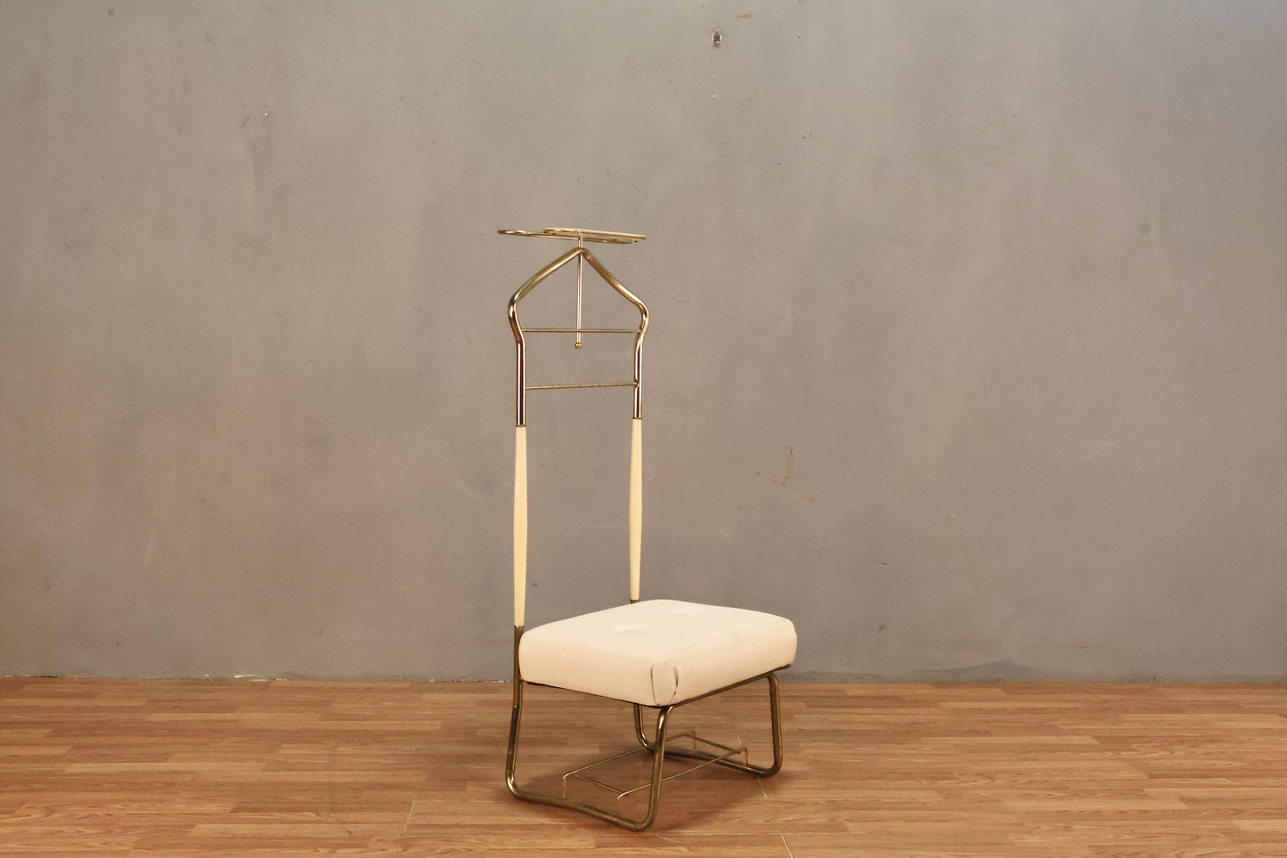 White Vinyl & Brass Valet Stand