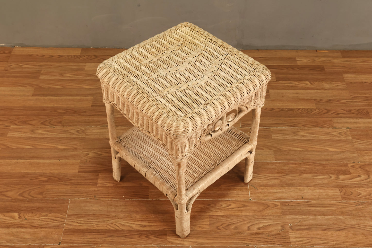 White Wicker 2-Tier Side Table