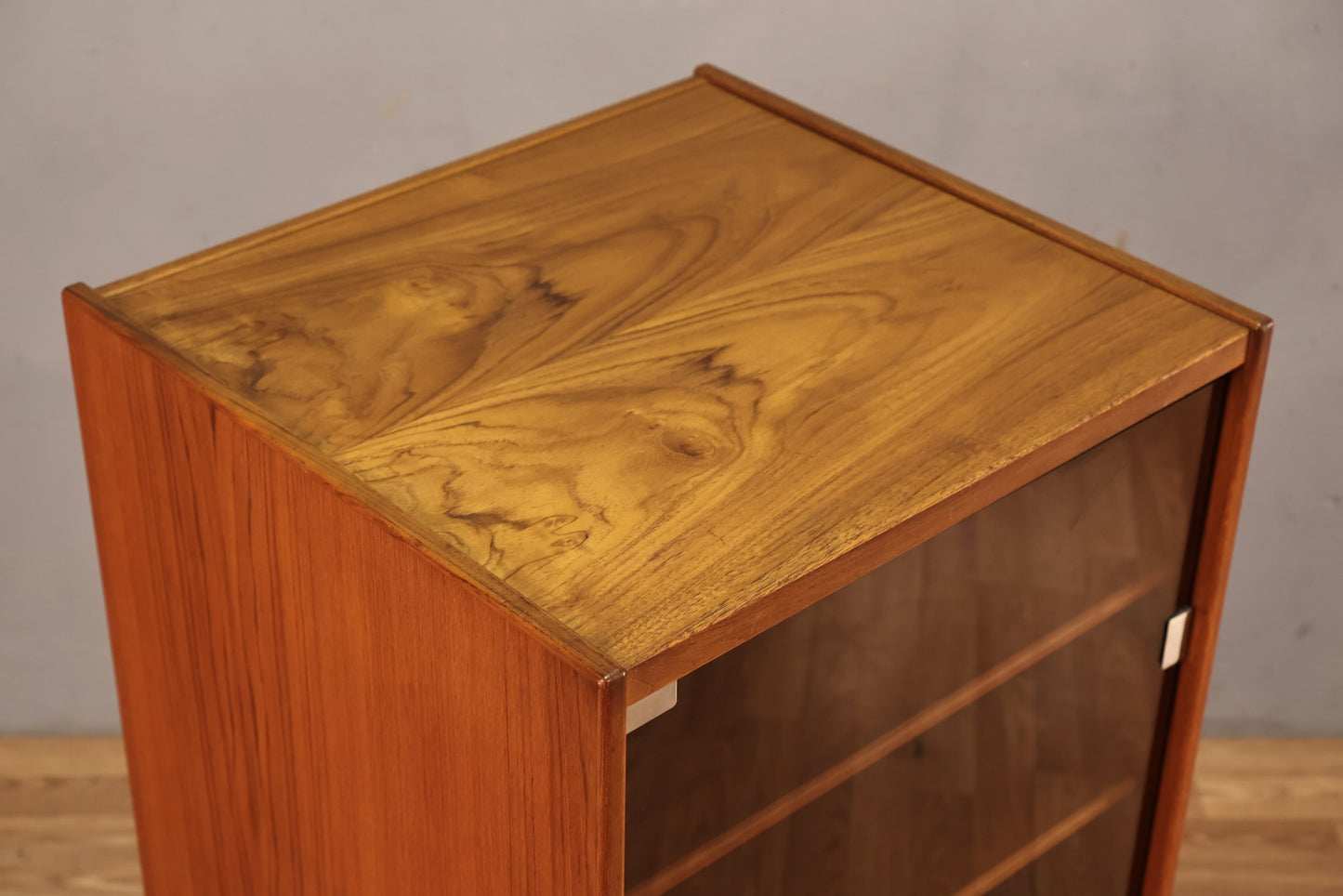 Teak & Smoked Glass Flip-Top Media Cabinet