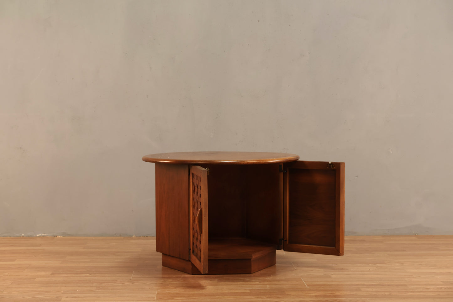 Lane Walnut & Woven 2-Door End Table - ONLINE ONLY