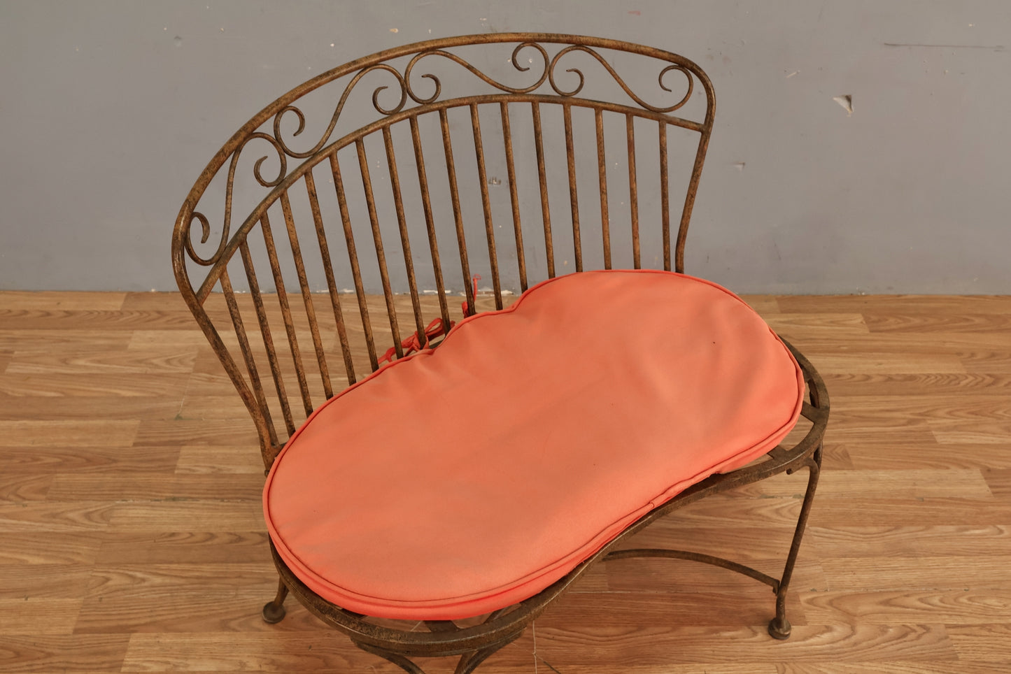 Compact Iron Curlicue & Coral Bench - ONLINE ONLY