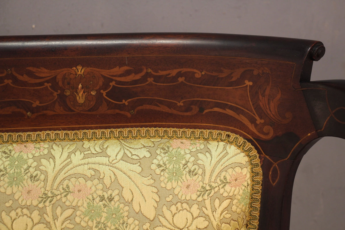Antique Mahogany & Chartreuse Settee