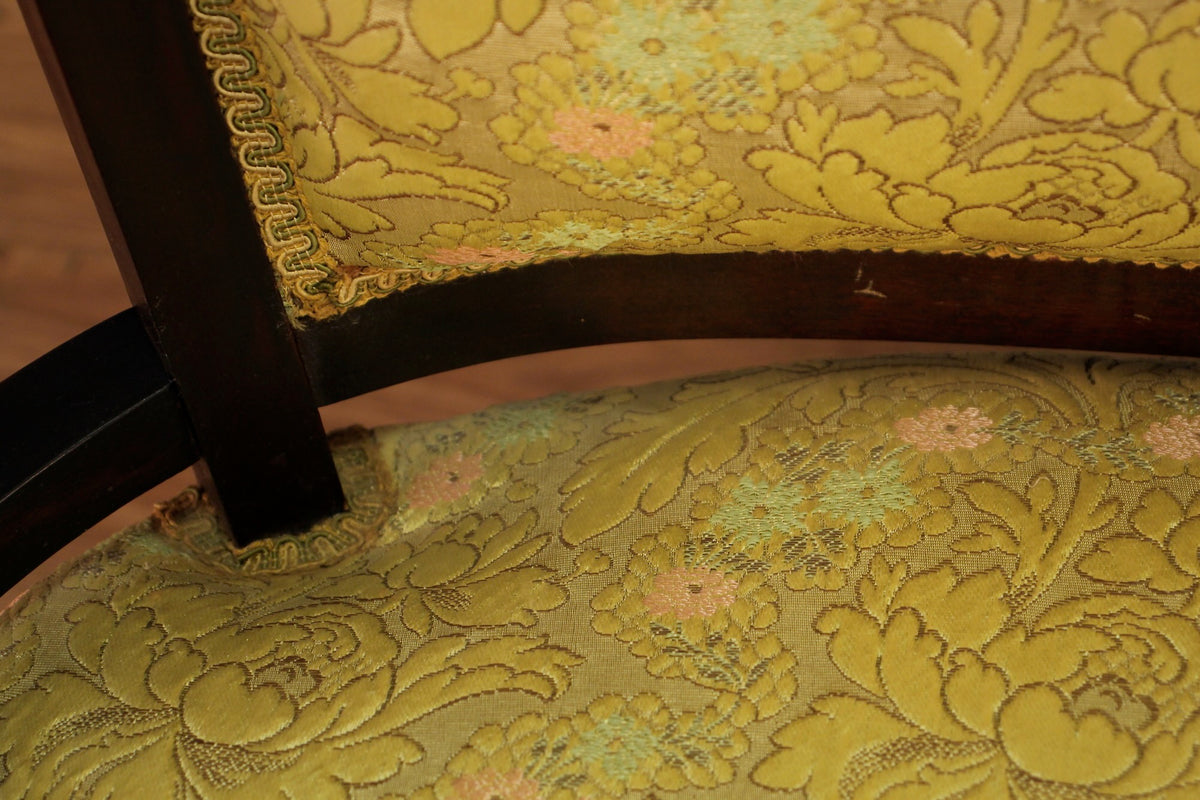 Antique Mahogany & Chartreuse Settee