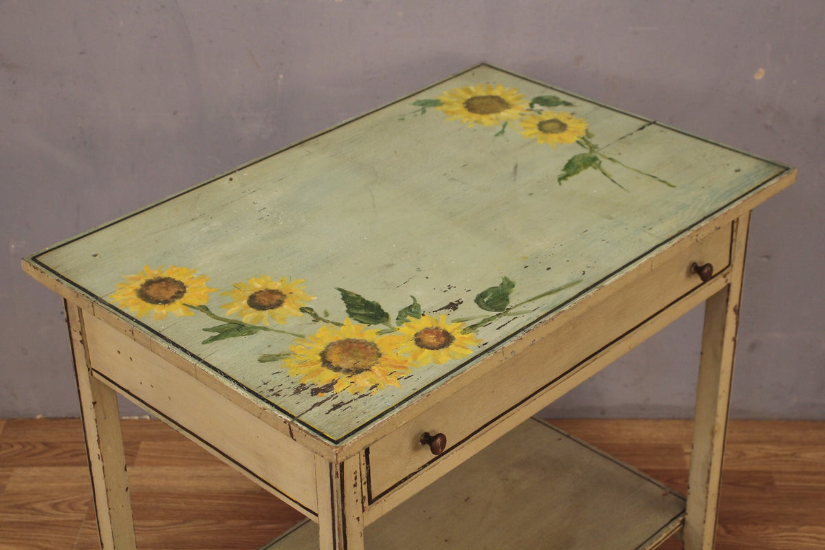 Rustic Mint & Sunflower 1-Drawer Table