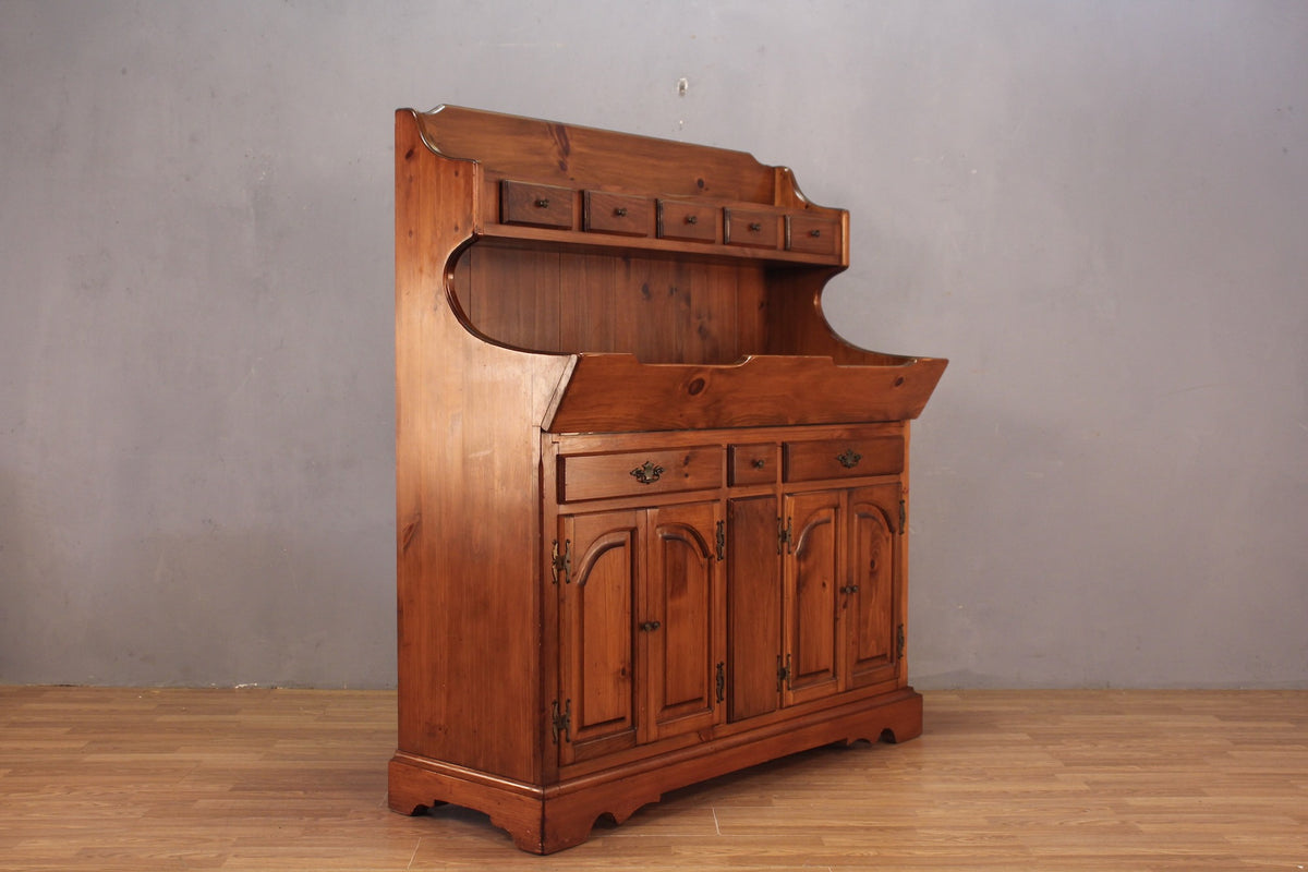 Large Colonial-Style Pine 8-Drawer Hutch
