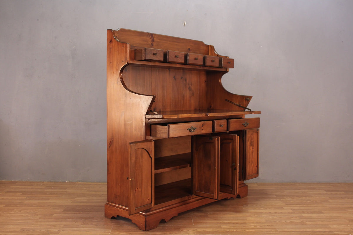 Large Colonial-Style Pine 8-Drawer Hutch