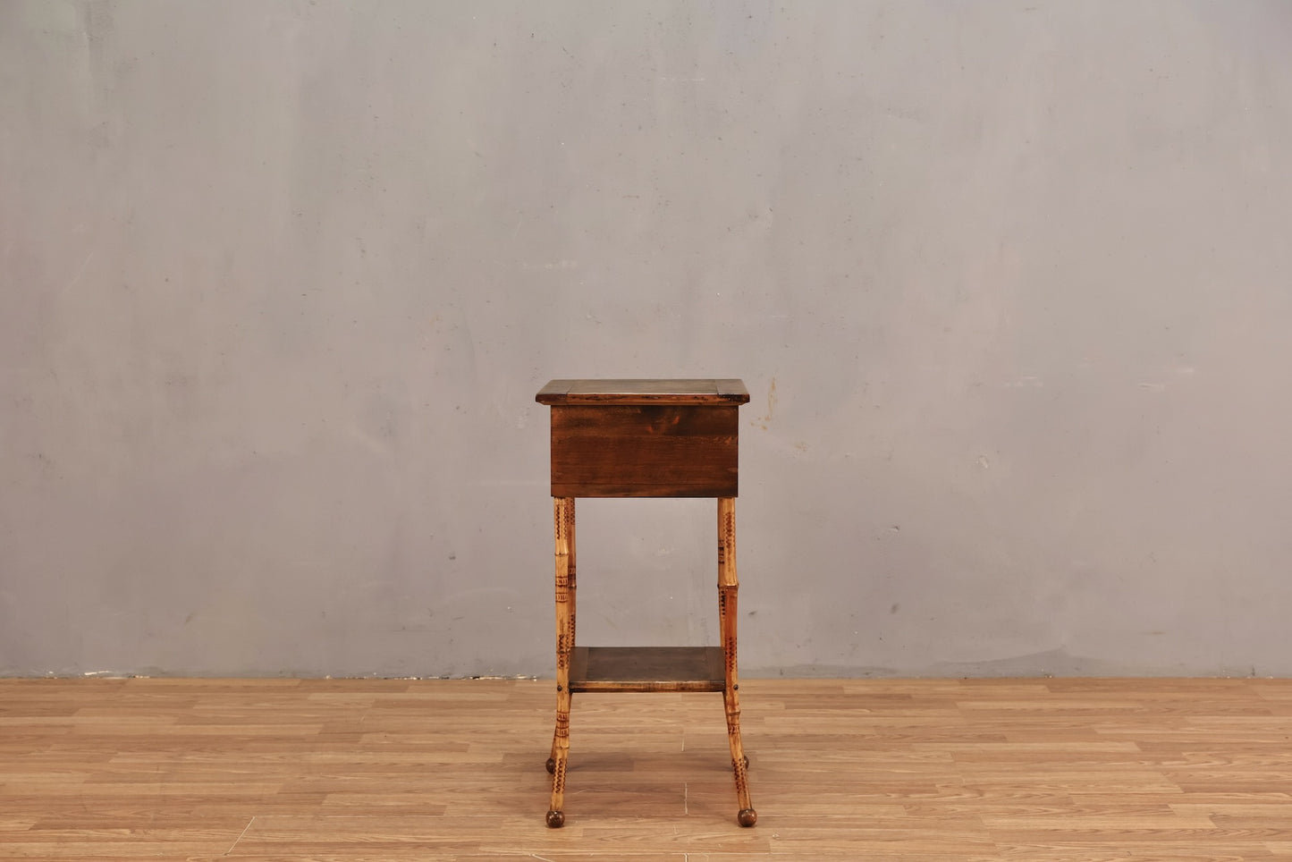 Slim Antique Bamboo Flip-Top Side Table