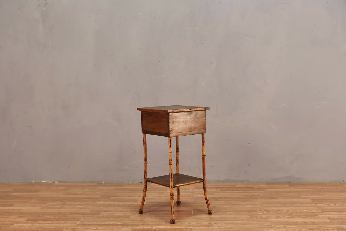 Slim Antique Bamboo Flip-Top Side Table