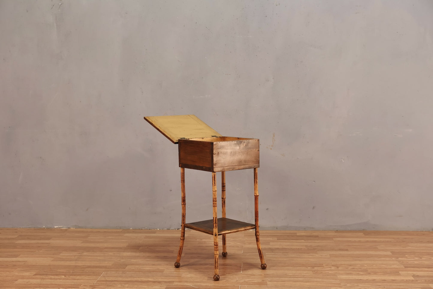 Slim Antique Bamboo Flip-Top Side Table