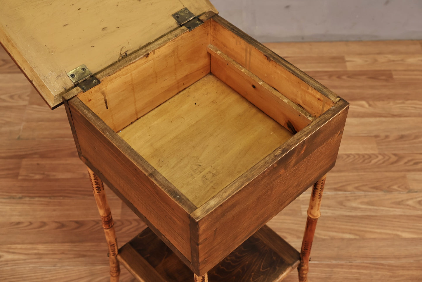 Slim Antique Bamboo Flip-Top Side Table