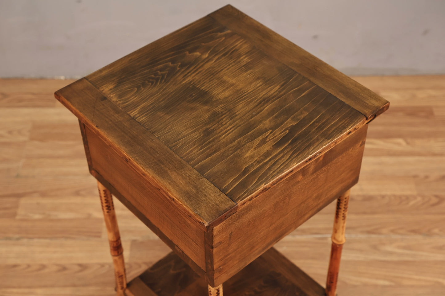 Slim Antique Bamboo Flip-Top Side Table