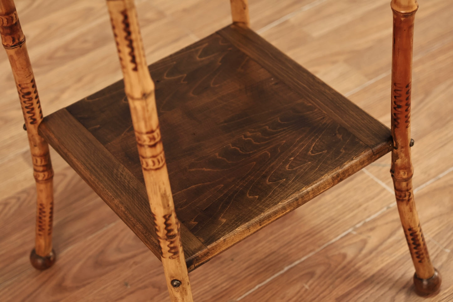Slim Antique Bamboo Flip-Top Side Table