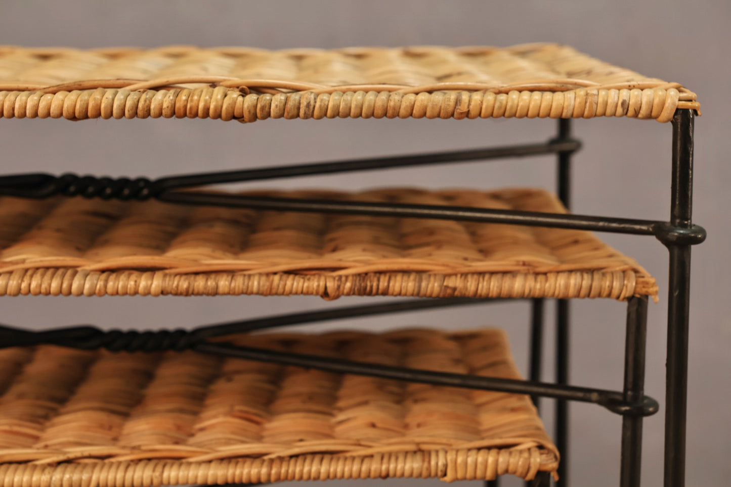 Trio of Wicker & Iron Nesting Side Tables