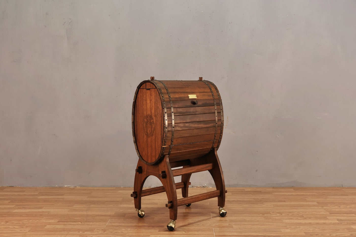 Oak Barrel Bar Cart
