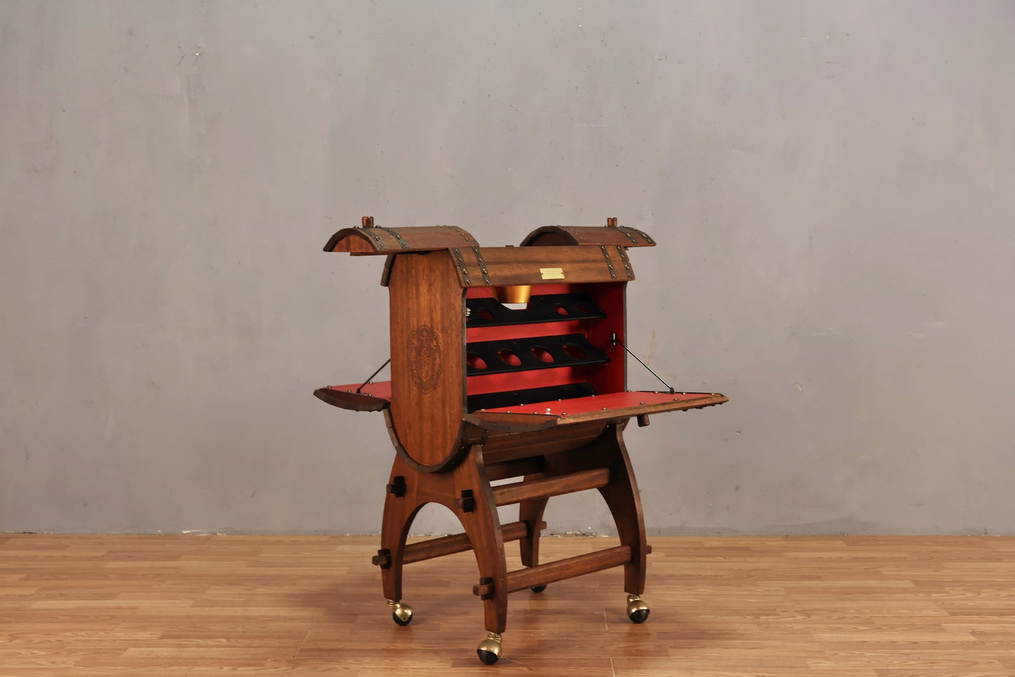 Oak Barrel Bar Cart