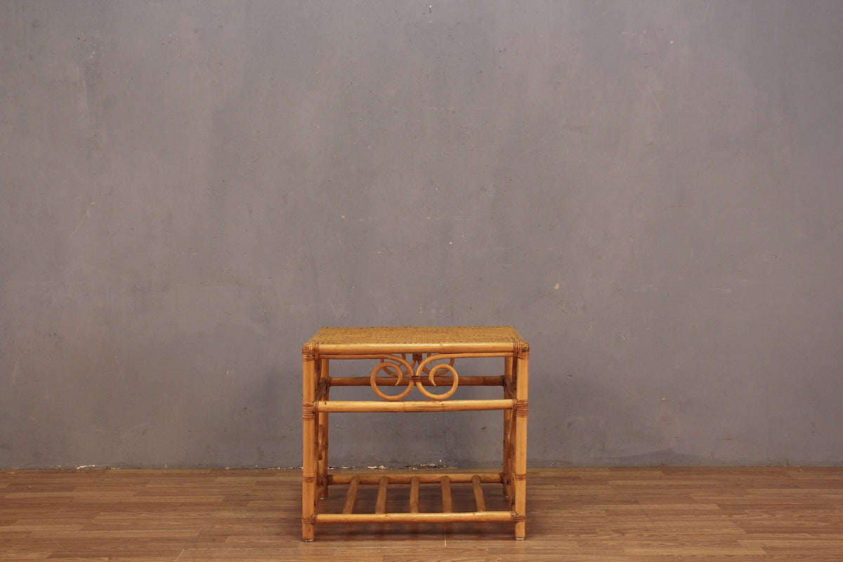 Curled Bamboo & Cane 2-Tier Side Table