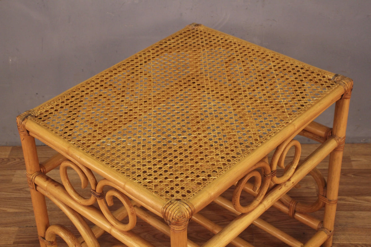 Curled Bamboo & Cane 2-Tier Side Table