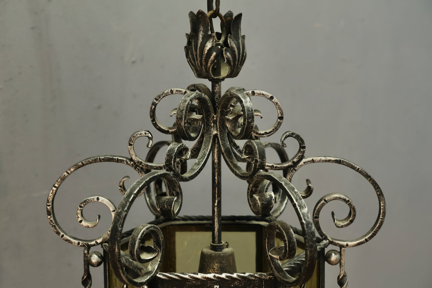 Italian Gothic Iron & Stained Glass Chandelier
