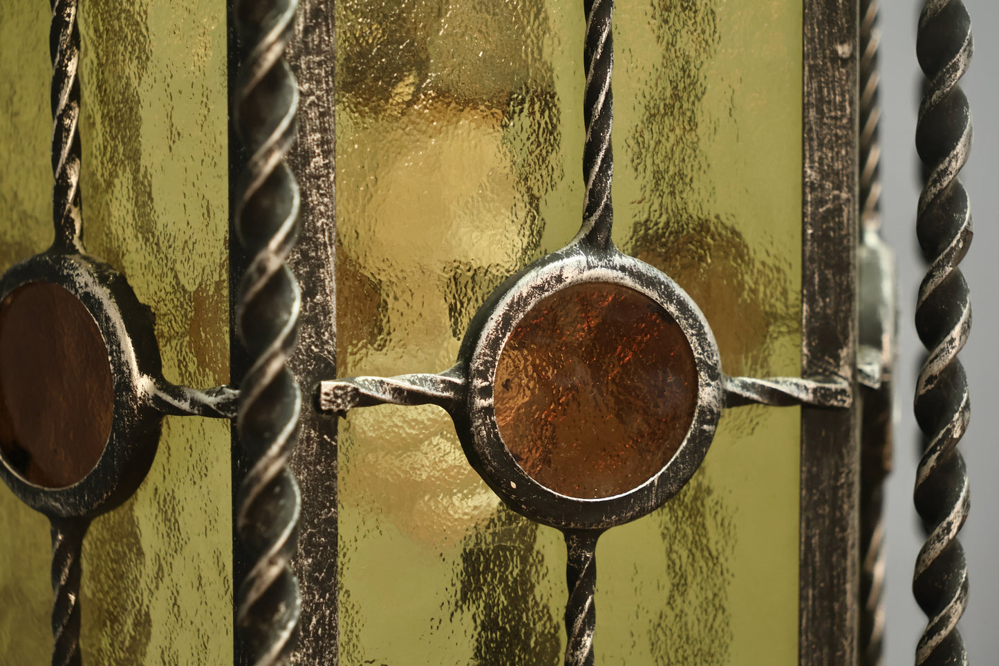 Italian Gothic Iron & Stained Glass Chandelier