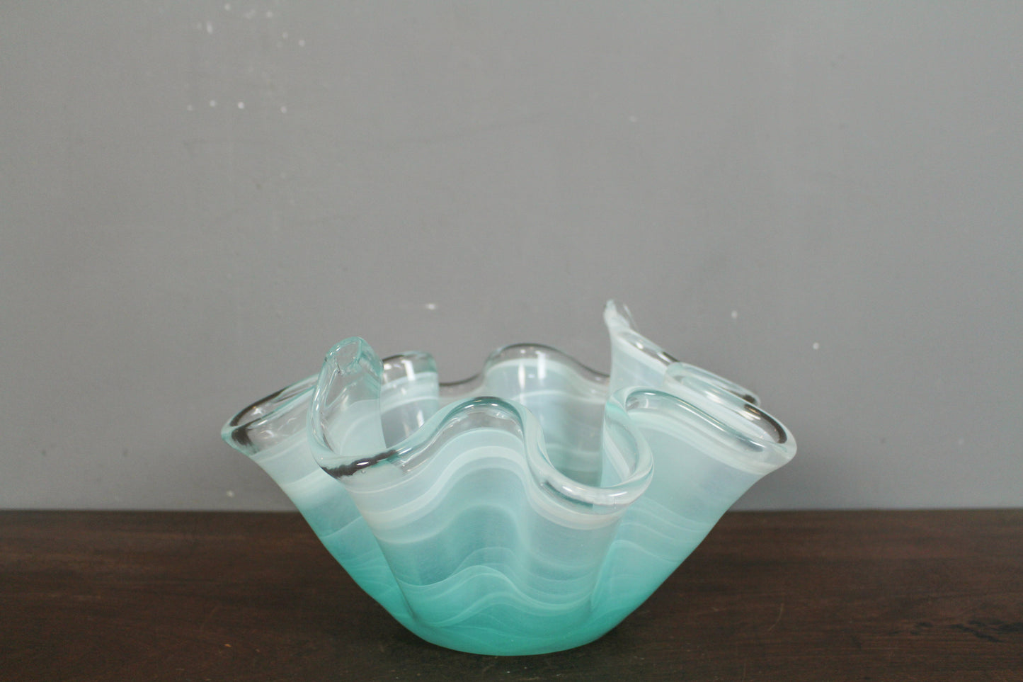 Wavy Aqua Murano Glass Bowl