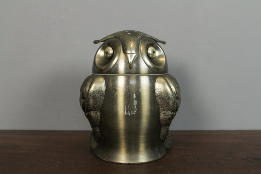 Mid Century Pewter Owl Ice Bucket