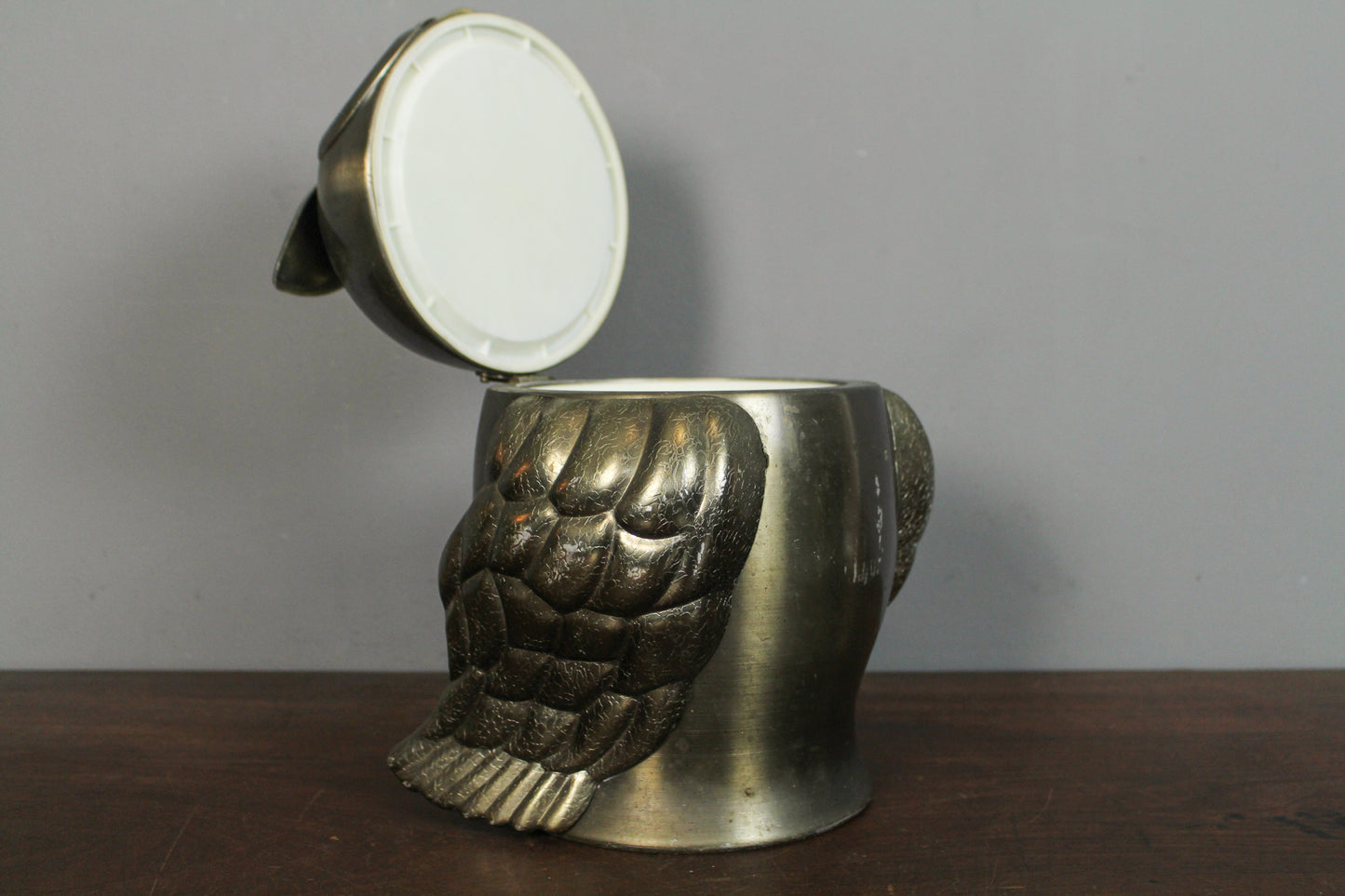 Mid Century Pewter Owl Ice Bucket