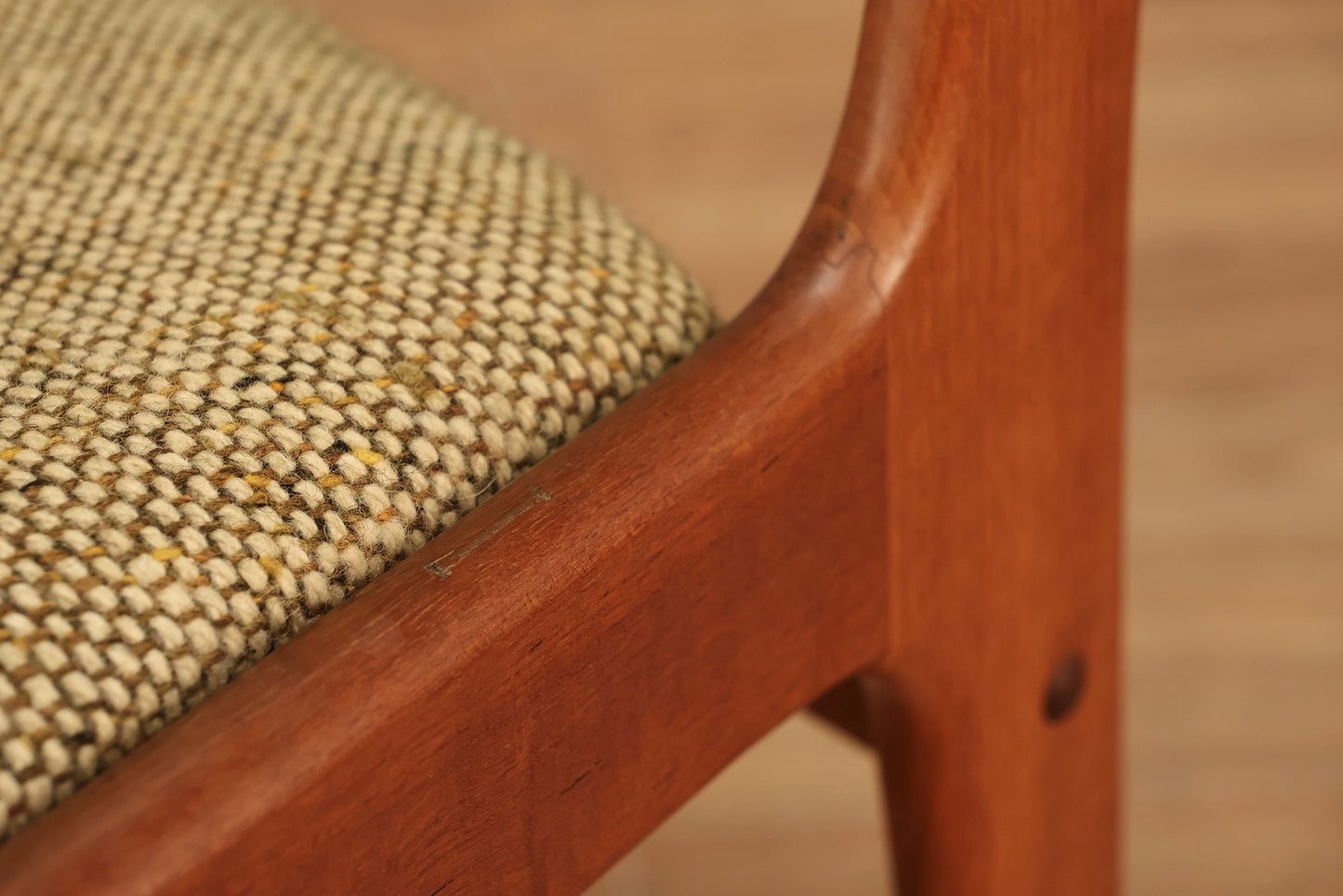 Mid Century Teak & Oatmeal Side Chair