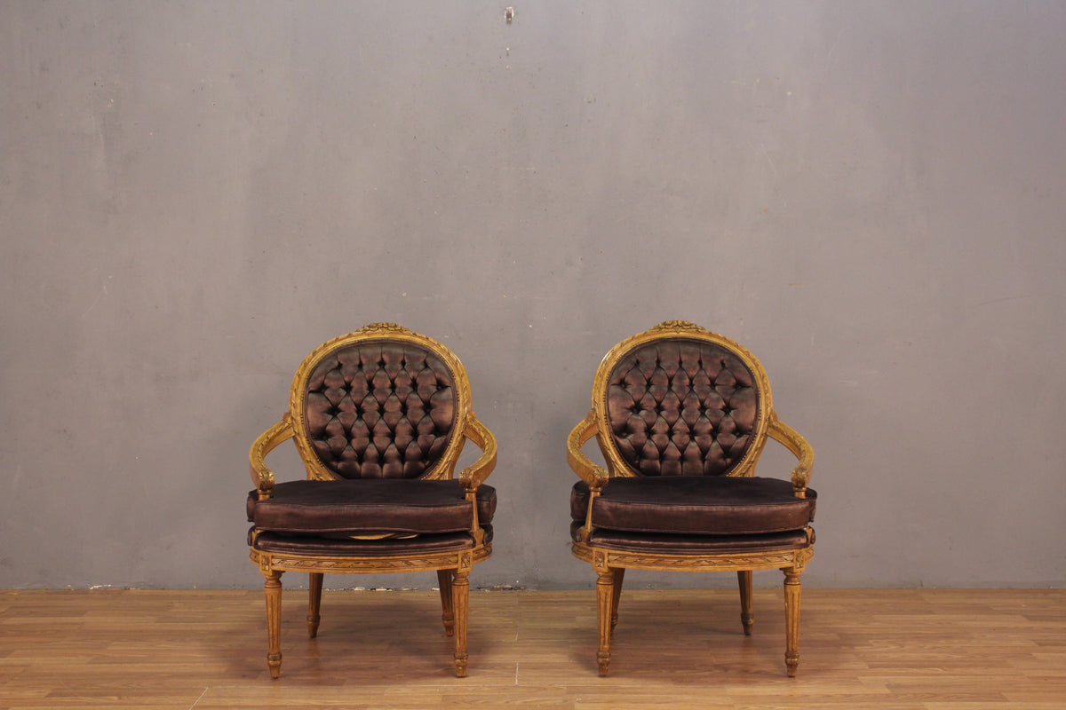 Hollywood Regency Tufted Sateen Armchair