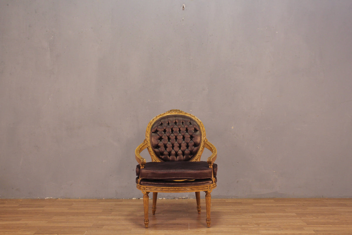 Hollywood Regency Tufted Sateen Armchair