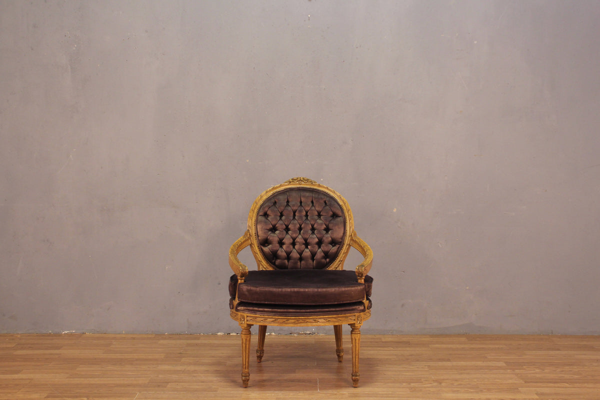Hollywood Regency Tufted Sateen Armchair