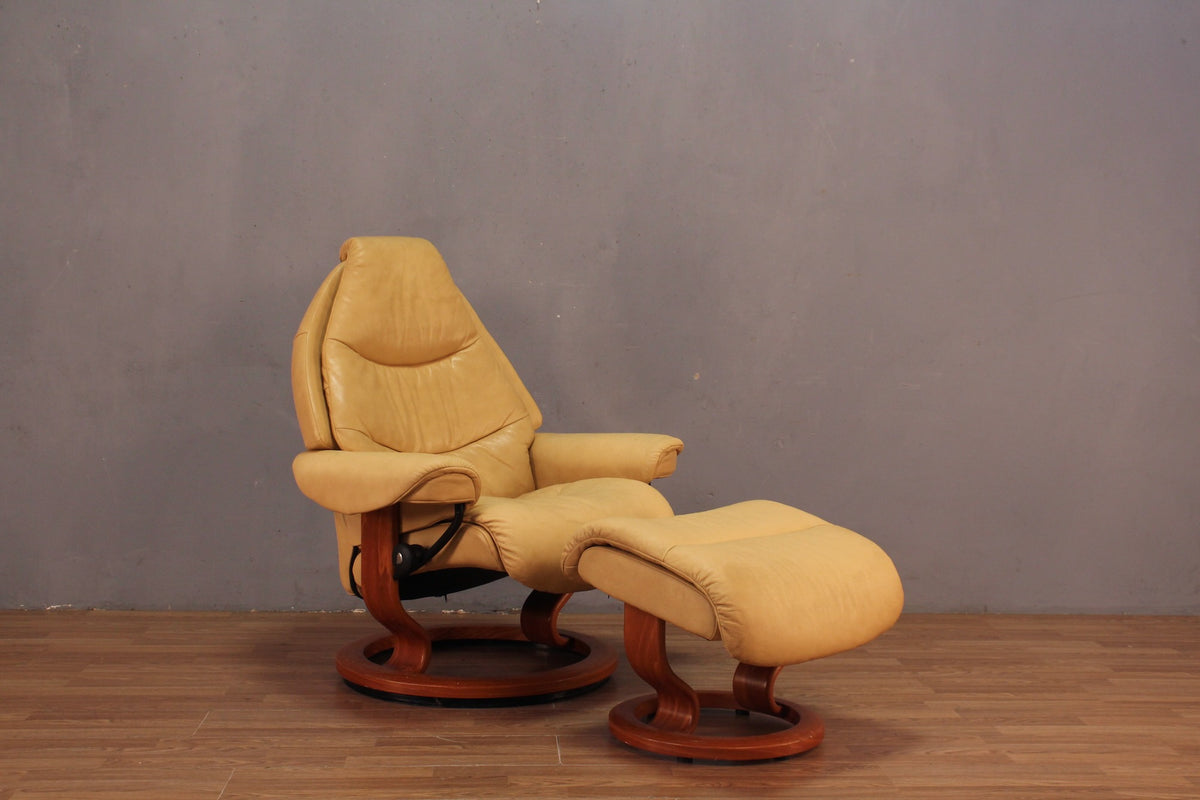 Ekornes Butter Leather Recliner & Ottoman
