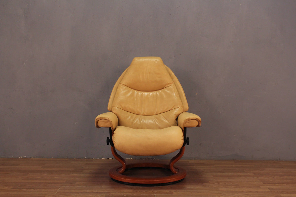 Ekornes Butter Leather Recliner & Ottoman