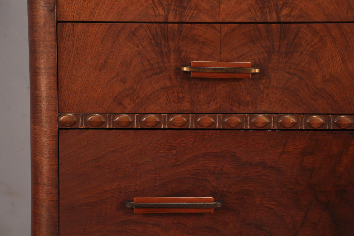 Art Deco Burl 6-Drawer Highboy Dresser