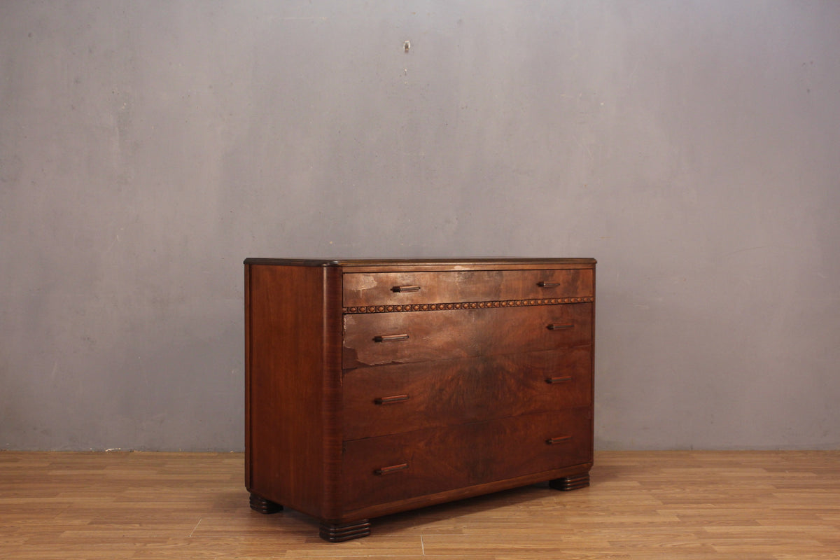 Art Deco Burl 4-Drawer Dresser