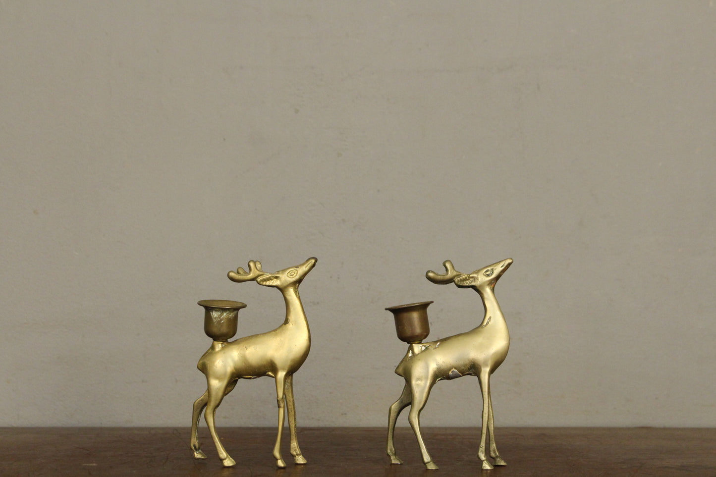 Petite Pair of Brass Deer Candlesticks