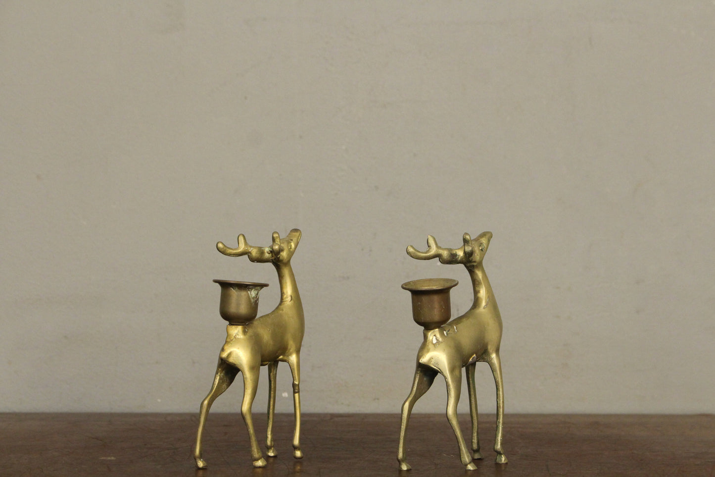 Petite Pair of Brass Deer Candlesticks